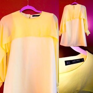 ZARA Yellow Green Flowy Long Sleeve Dress